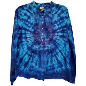 Faded Glory Blue Tie-Dye Button Up Long Sleeve Shirt - Size L